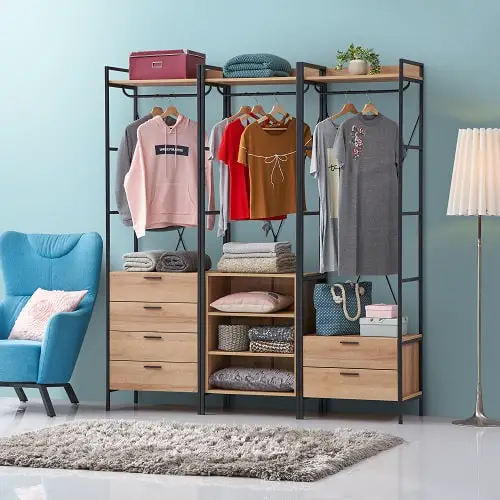 open wardrobe with drawers